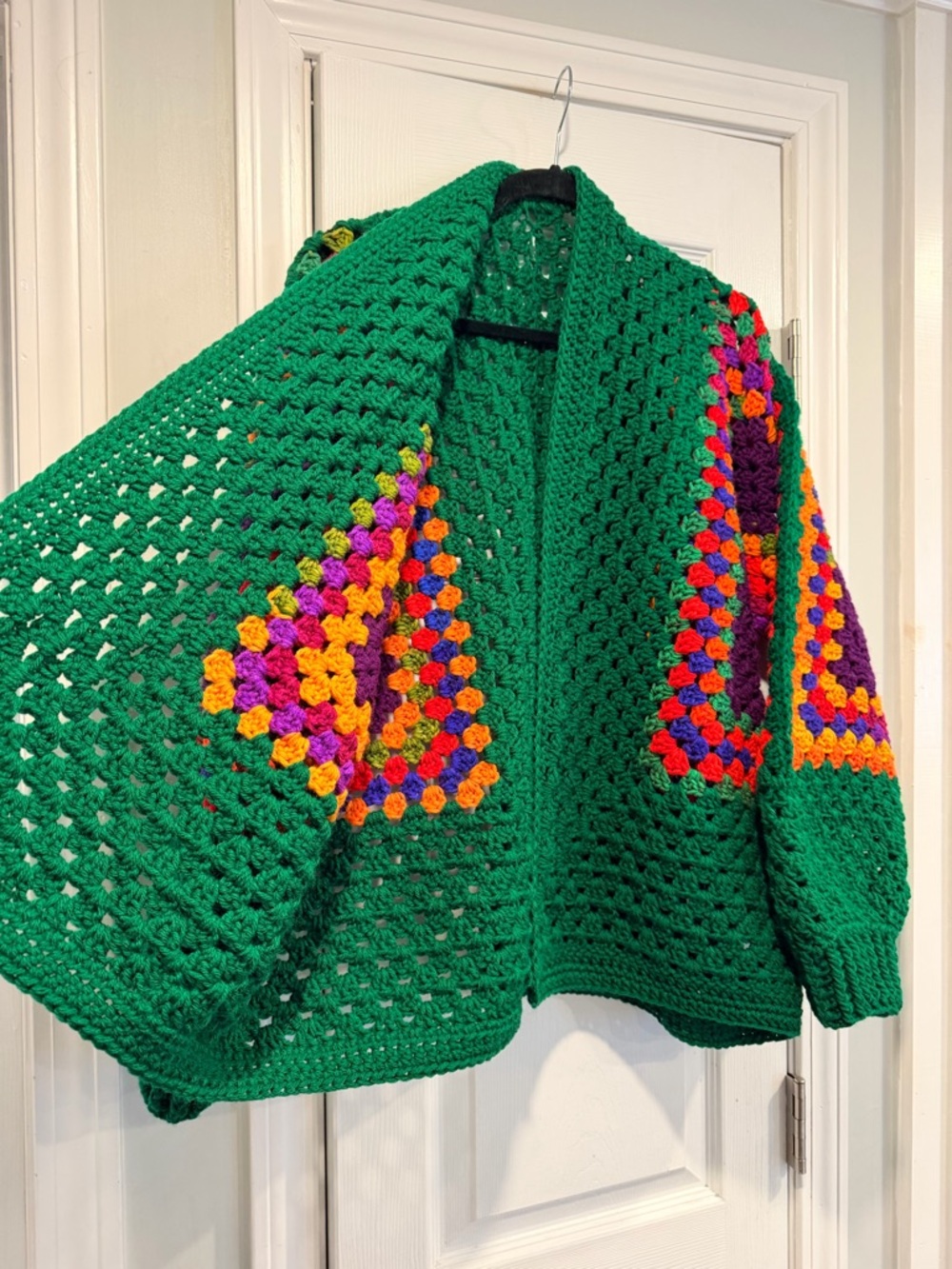 Handmade Crochet Granny Square One Size Cozy Cardigan Boho Chunky Knit Sweater - Picture 2 of 10